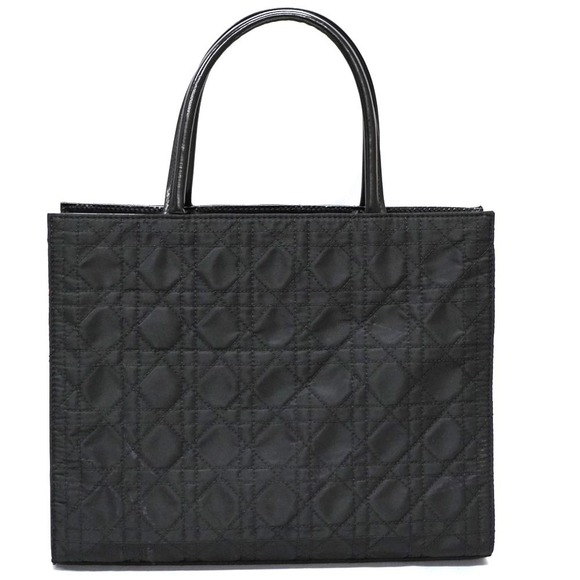 Dior Cannage Canvas Black Bag Enamel Tote  Christian - Picture 1 of 15